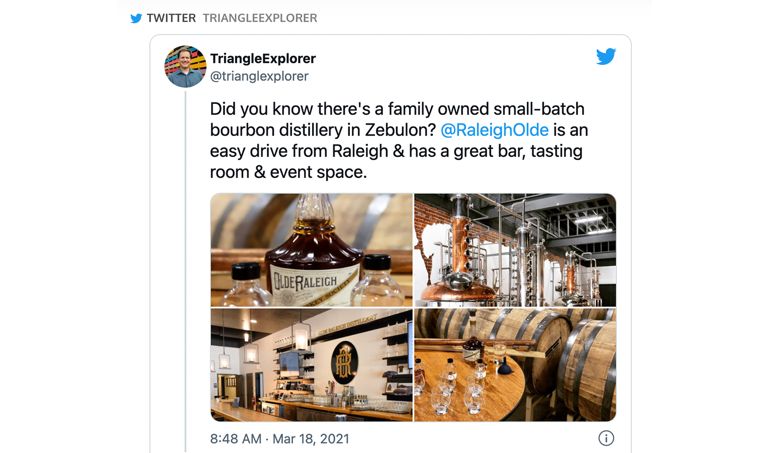 Triangle Explorer visits new distillery in north carolina, Olde Raleigh Distillery feature in zebulon, nc