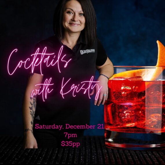 cocktails with kristy event image - shows Dec 21 date and $35 price per person